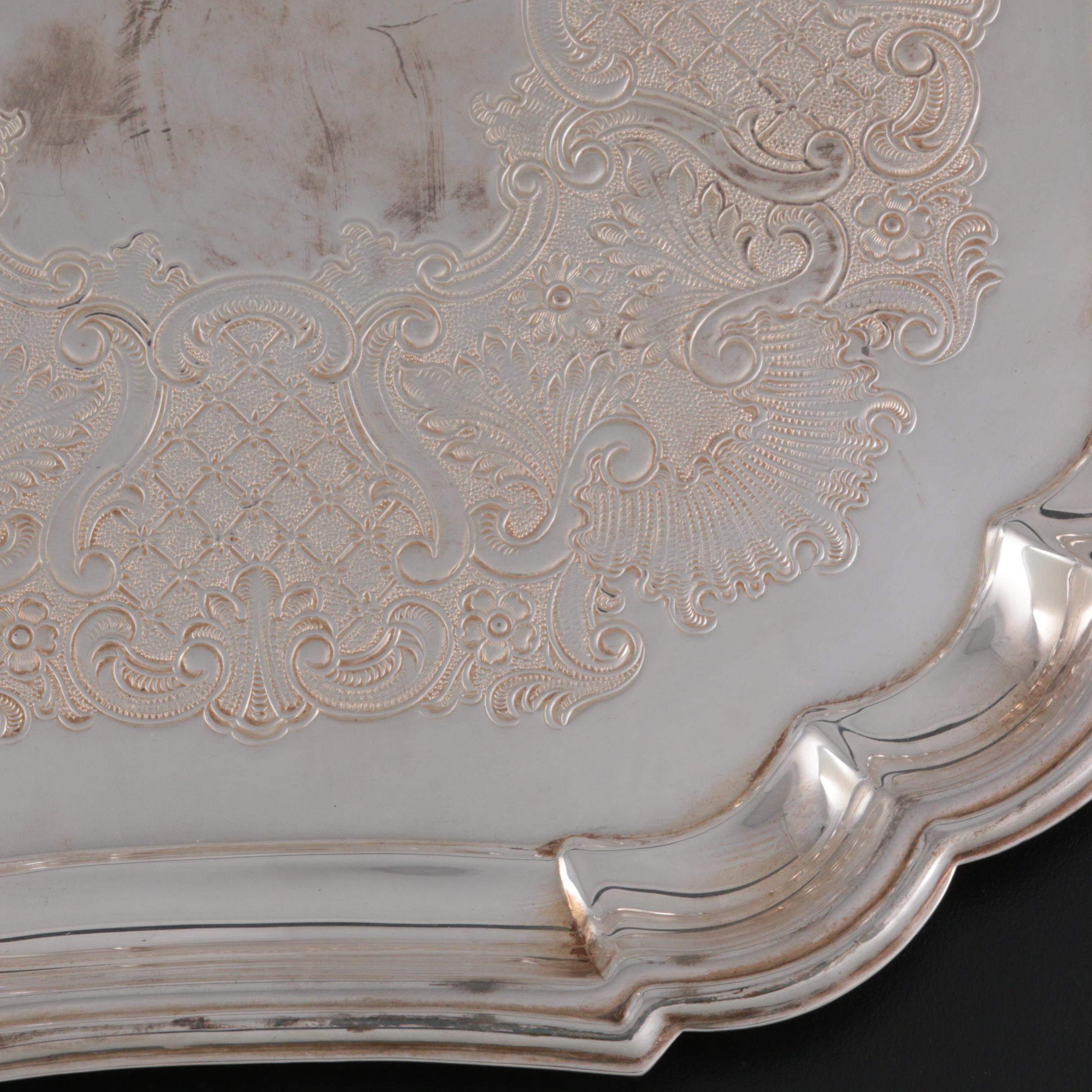 Gorham Heritage "Fluted" Silver Plate Square Serving Tray and Bread Tray