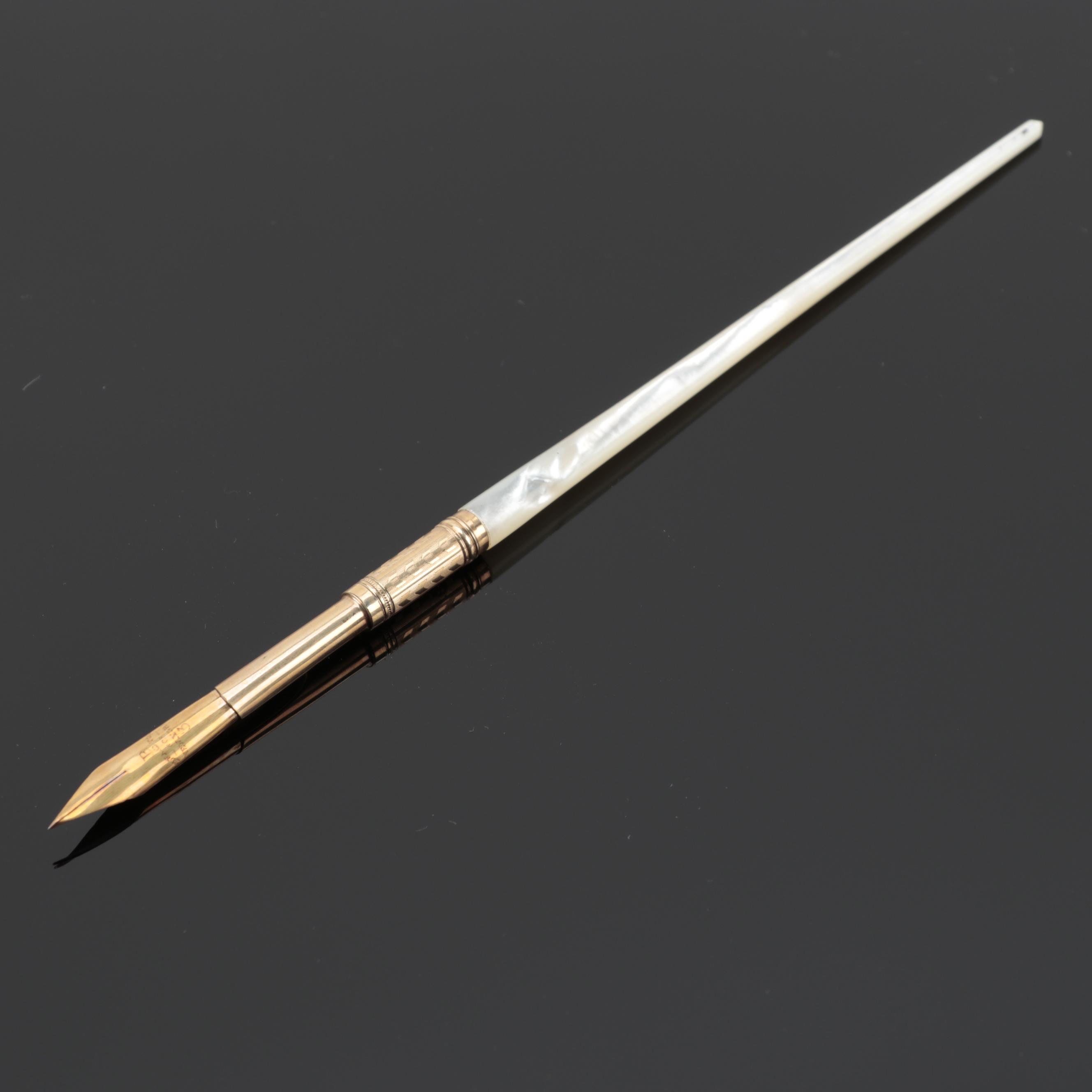 Edward Todd & Co. Gold and Mother of Pearl Ink Dip Pen, Late 19th Century
