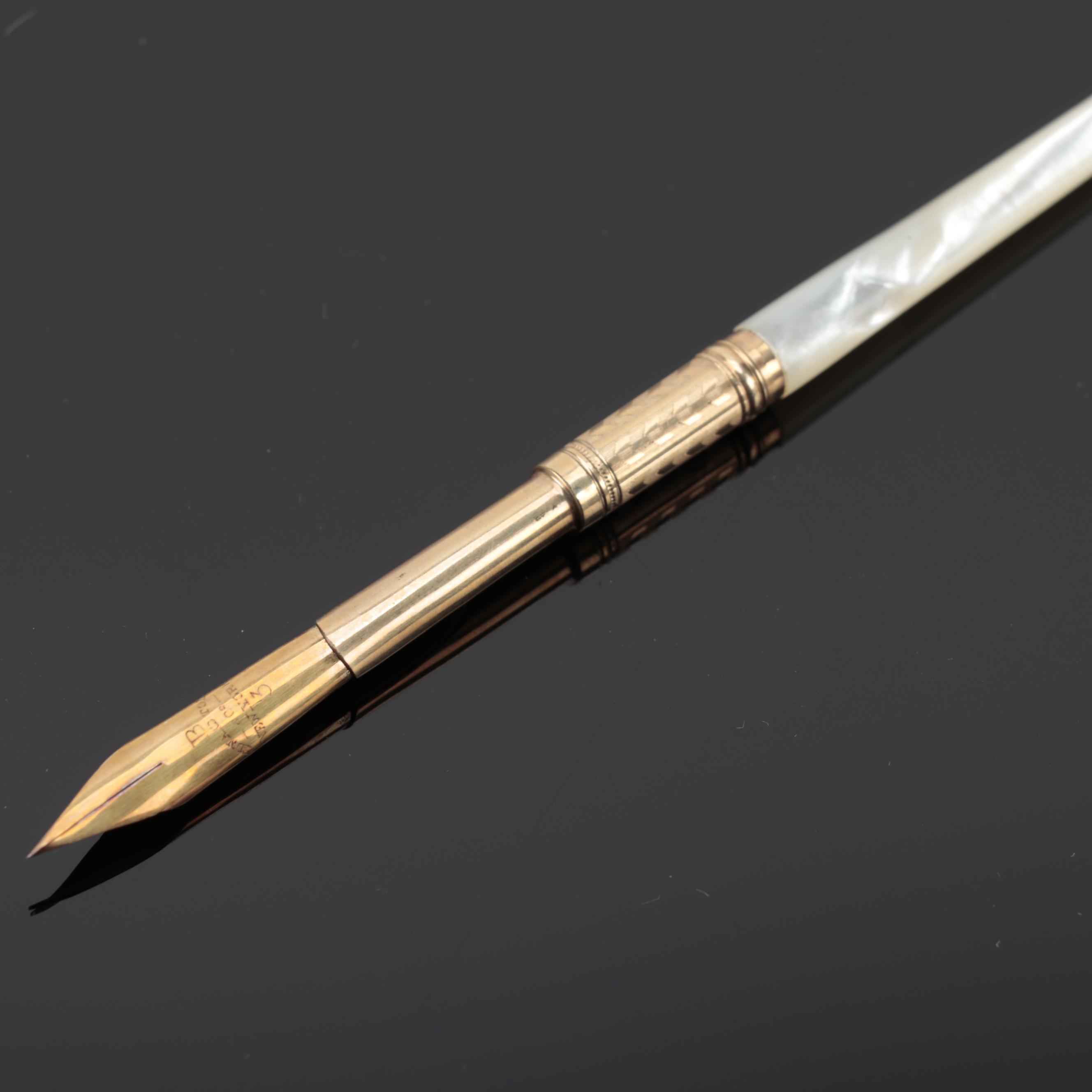 Edward Todd & Co. Gold and Mother of Pearl Ink Dip Pen, Late 19th Century