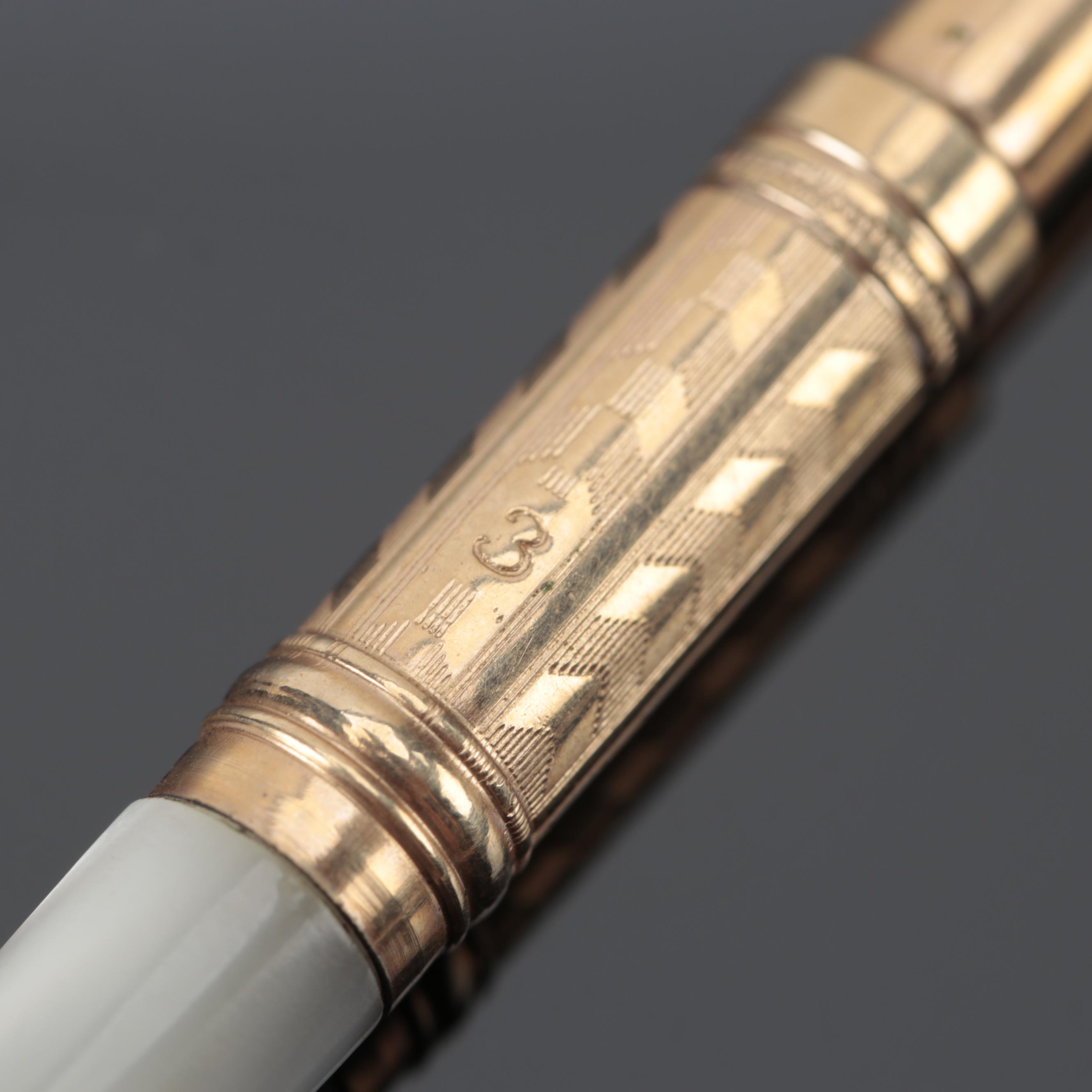 Edward Todd & Co. Gold and Mother of Pearl Ink Dip Pen, Late 19th Century