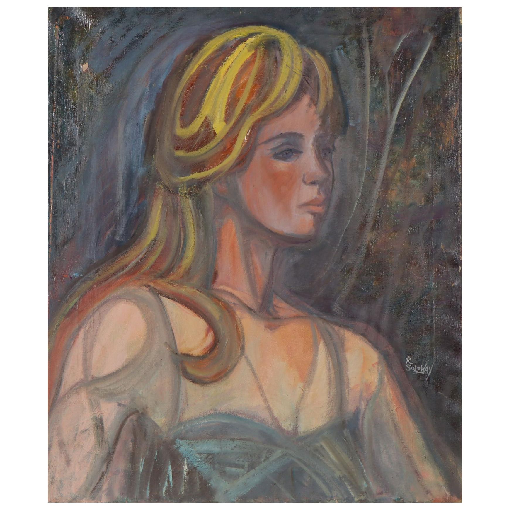 Reta Soloway Figural Oil Painting "Blond Young Woman," Late 20th Century