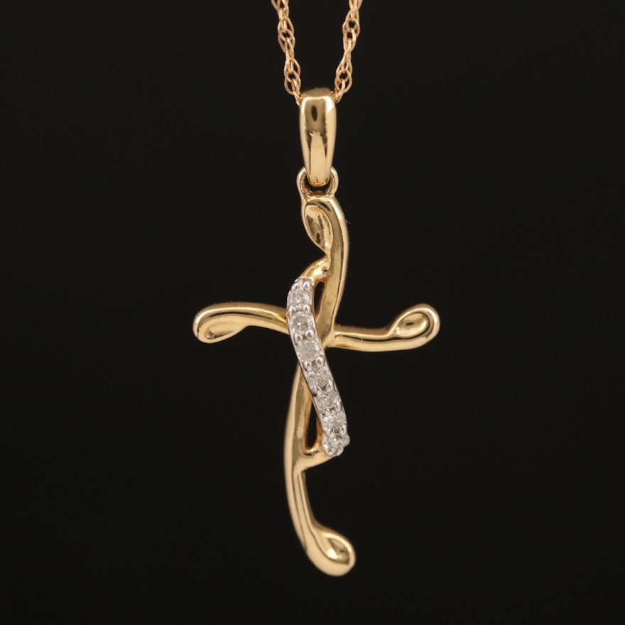 14K 0.05 CTW Diamond Cross Necklace