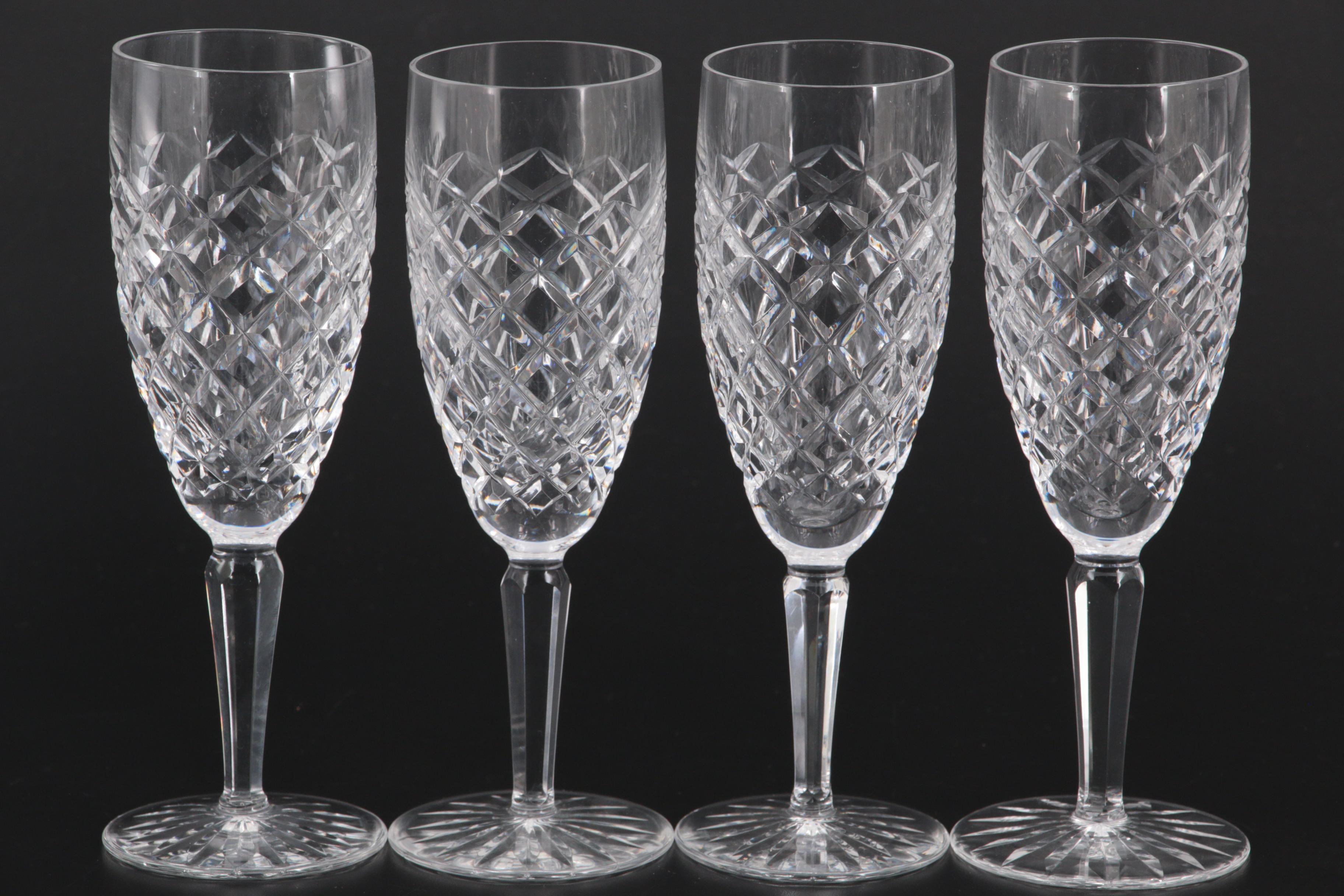 Waterford Crystal "Comeragh" Flutes and "Quadrata" Ice Bucket with Tongs