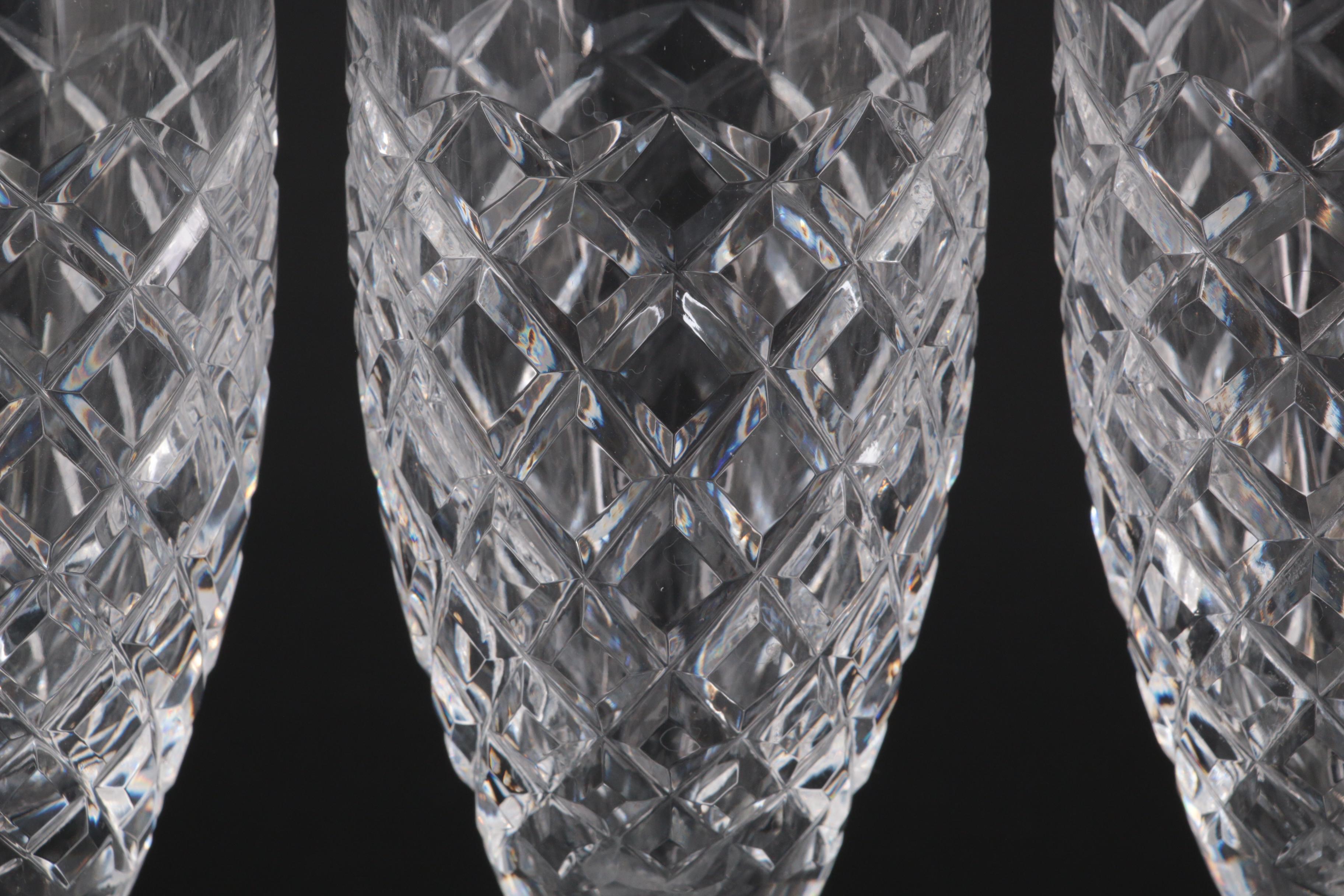 Waterford Crystal "Comeragh" Flutes and "Quadrata" Ice Bucket with Tongs