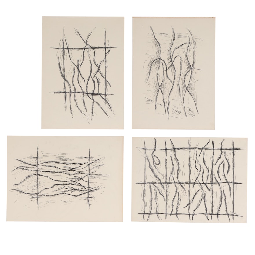 Achi Sullo Linear Abstract Graphite Drawings, Circa 1962