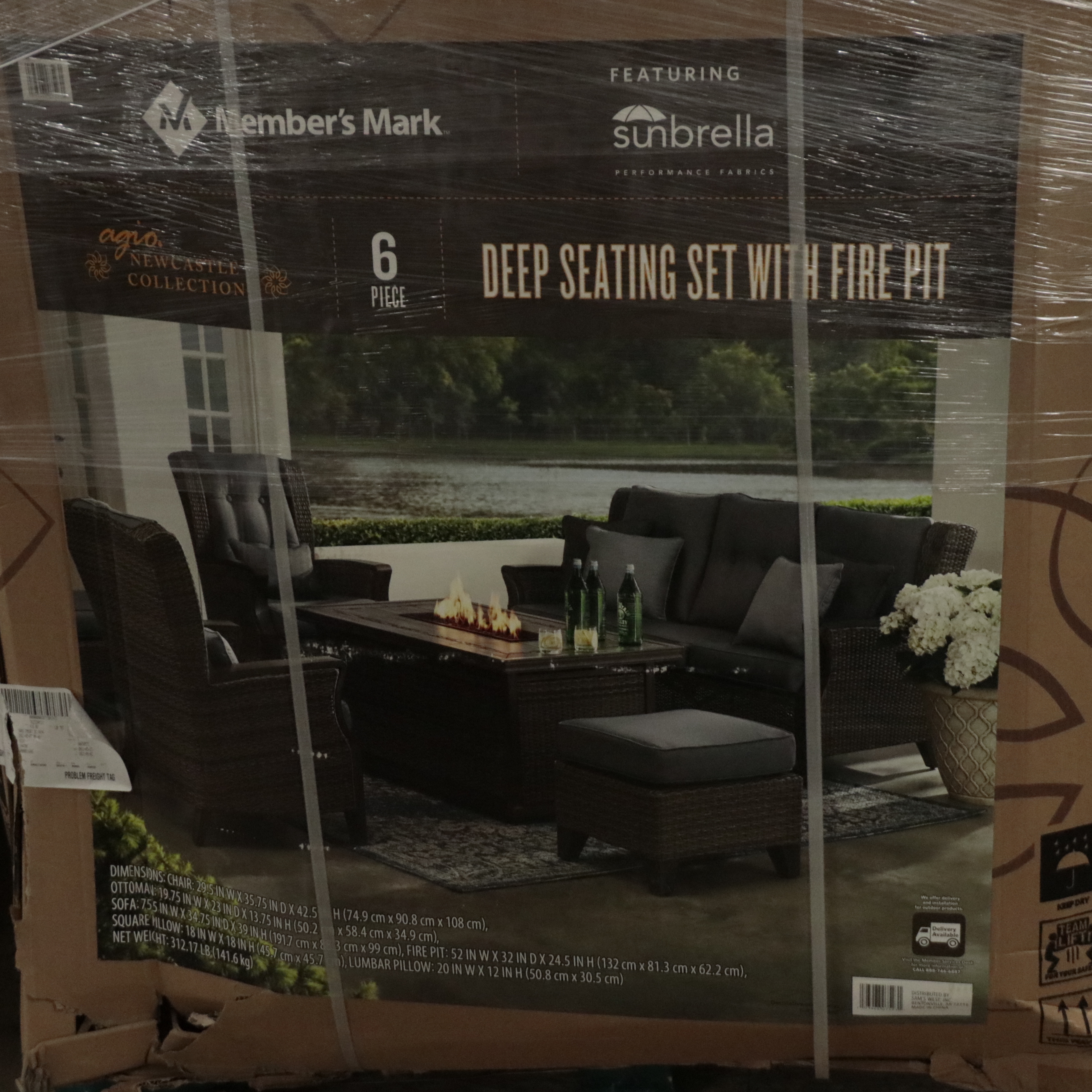 Member's Mark Agio "Newcastle" 6-Piece Patio Deep Seating Set with Fire Pit