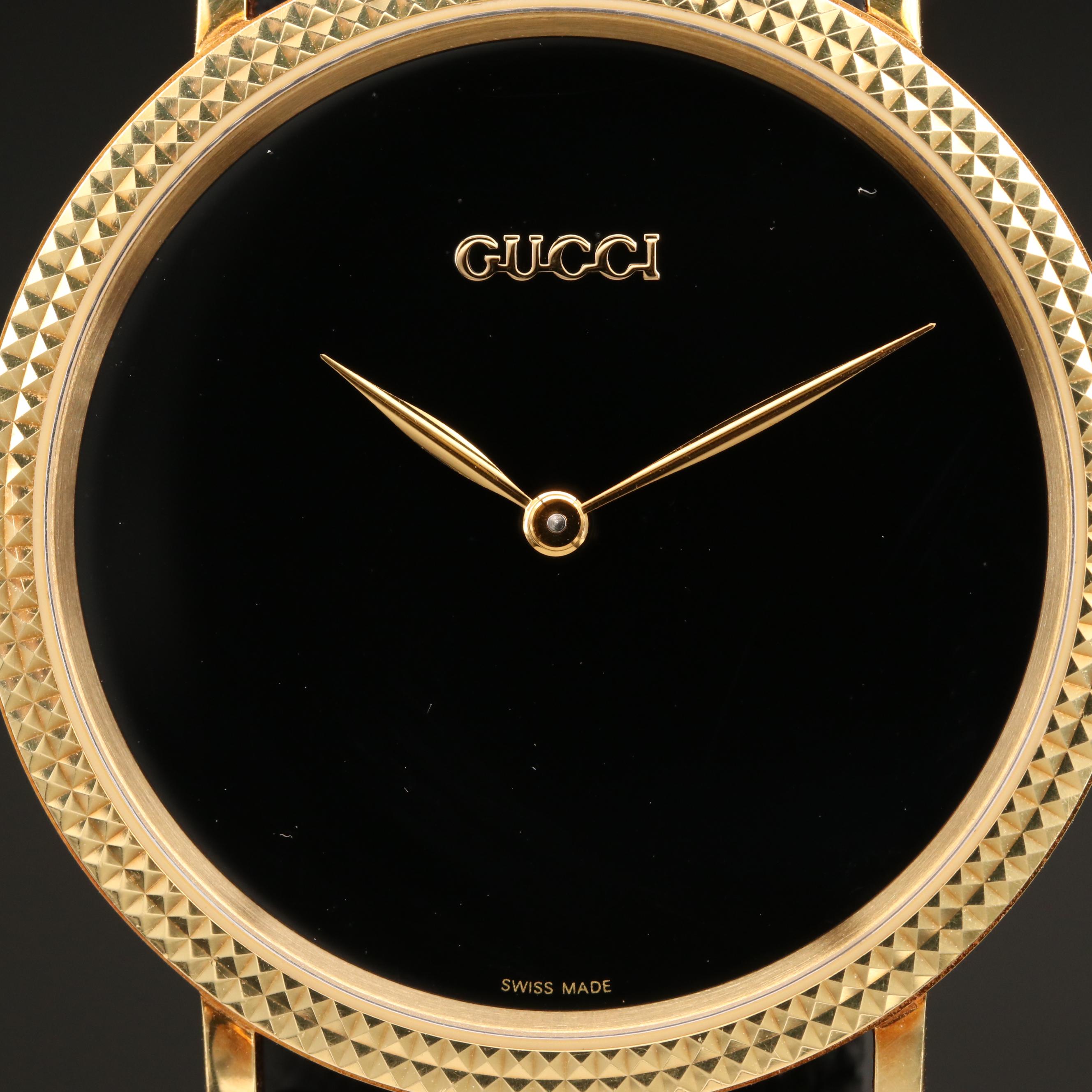Gucci 18K Hobnail Bezel and Black Dial Watch