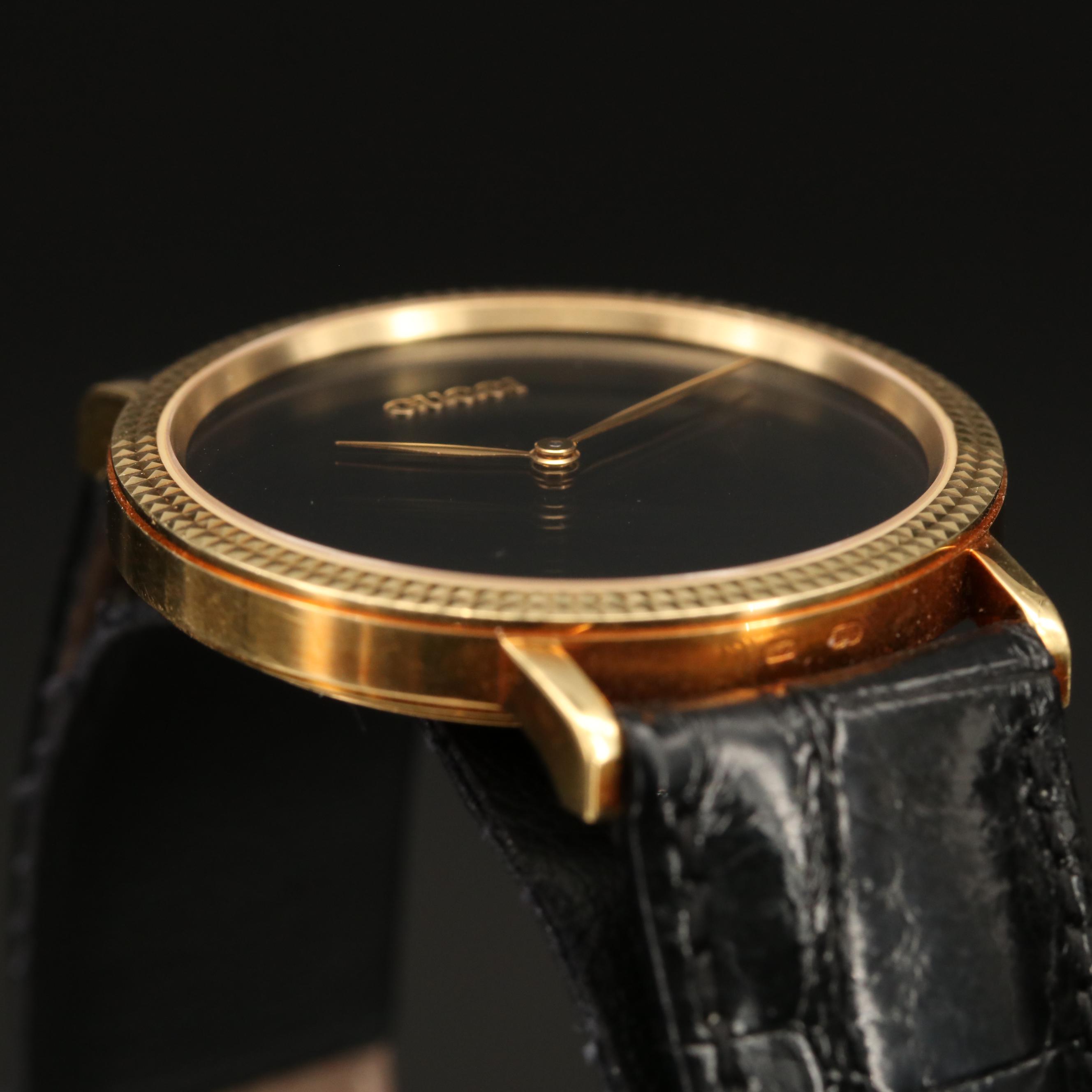 Gucci 18K Hobnail Bezel and Black Dial Watch