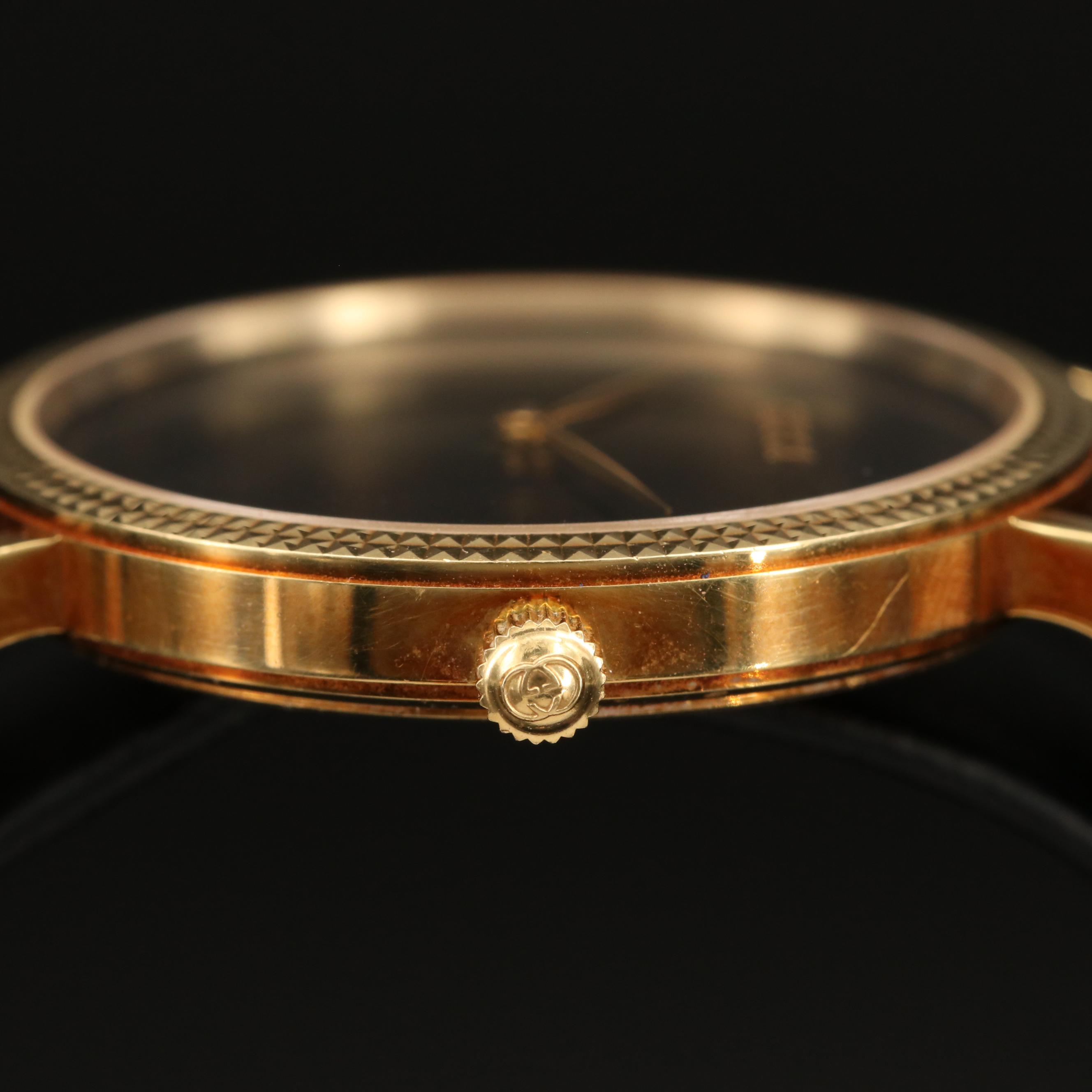 Gucci 18K Hobnail Bezel and Black Dial Watch