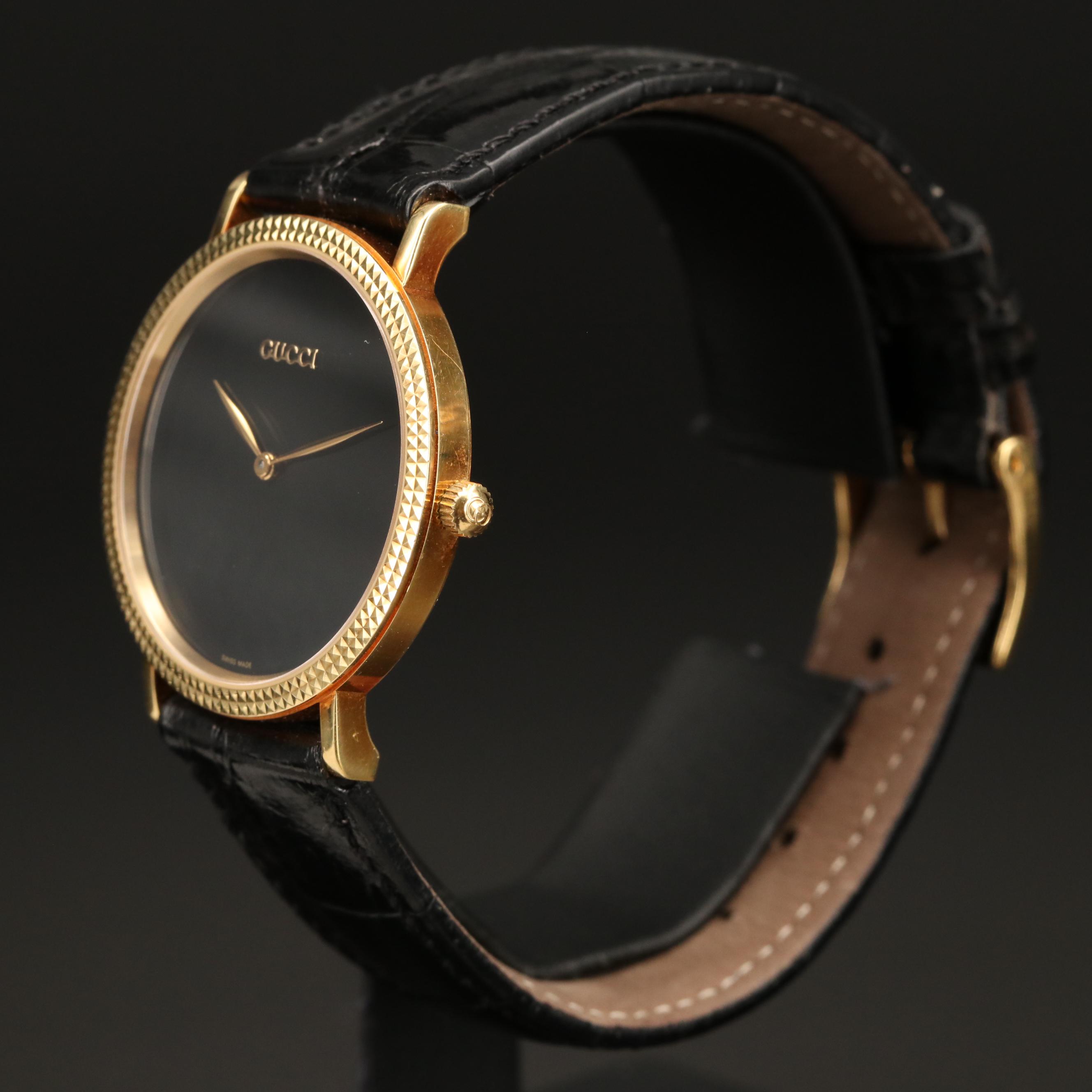 Gucci 18K Hobnail Bezel and Black Dial Watch
