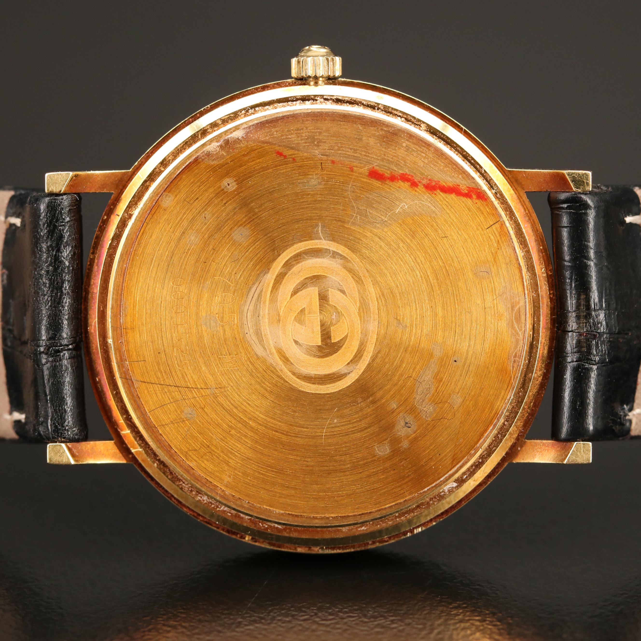 Gucci 18K Hobnail Bezel and Black Dial Watch