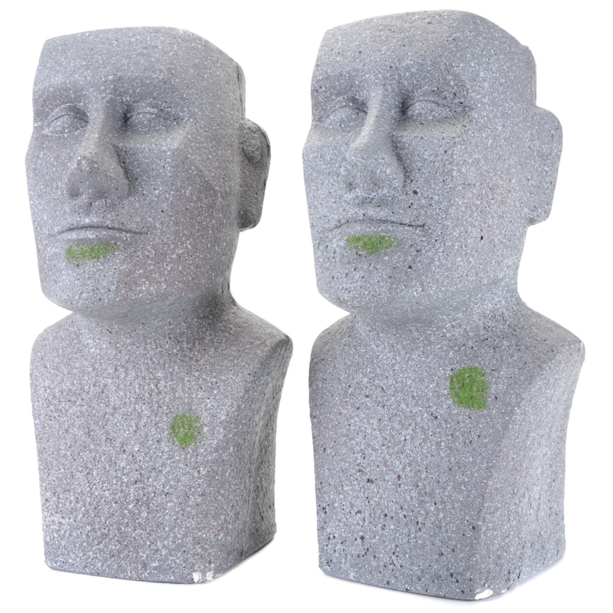 Pair of Easter Island Moai Style Resin Planters