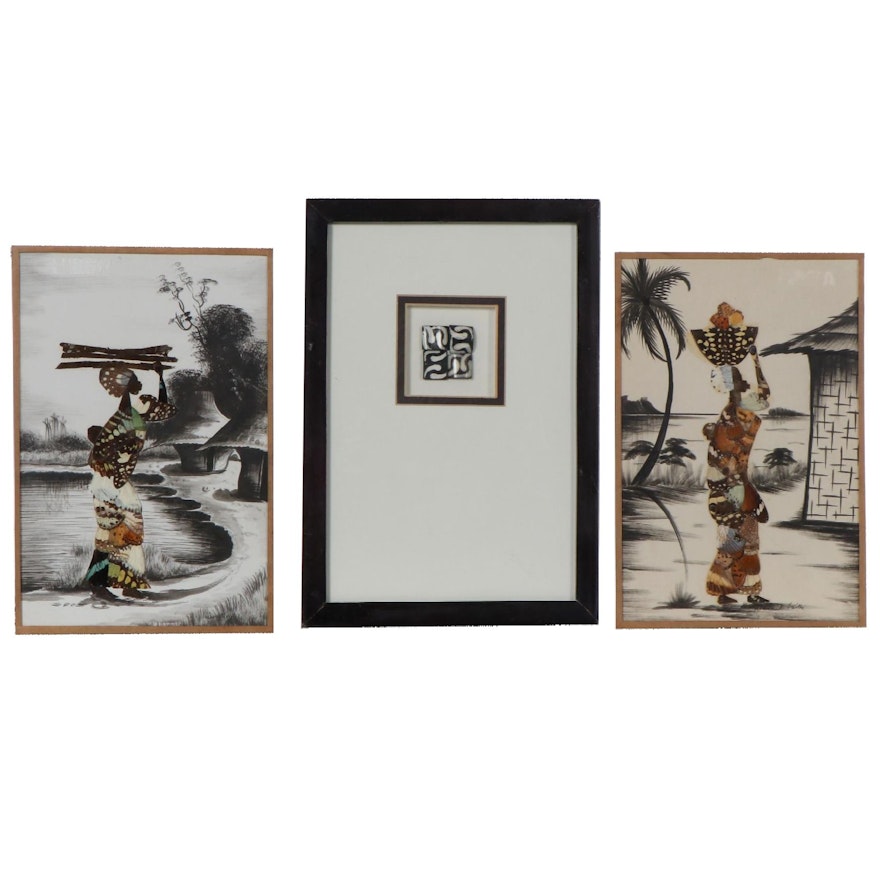 African Mixed Media Paintings and Framed Assemblage