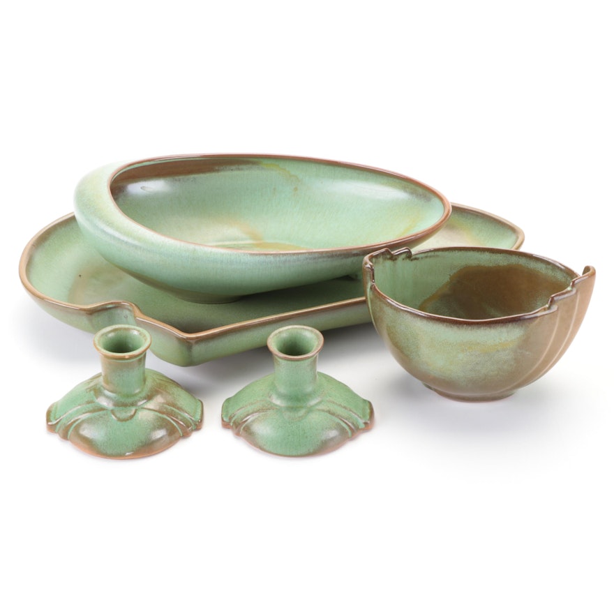 Frankoma "Lazy Bones" Serveware with Other Prairie Green Table Accessories