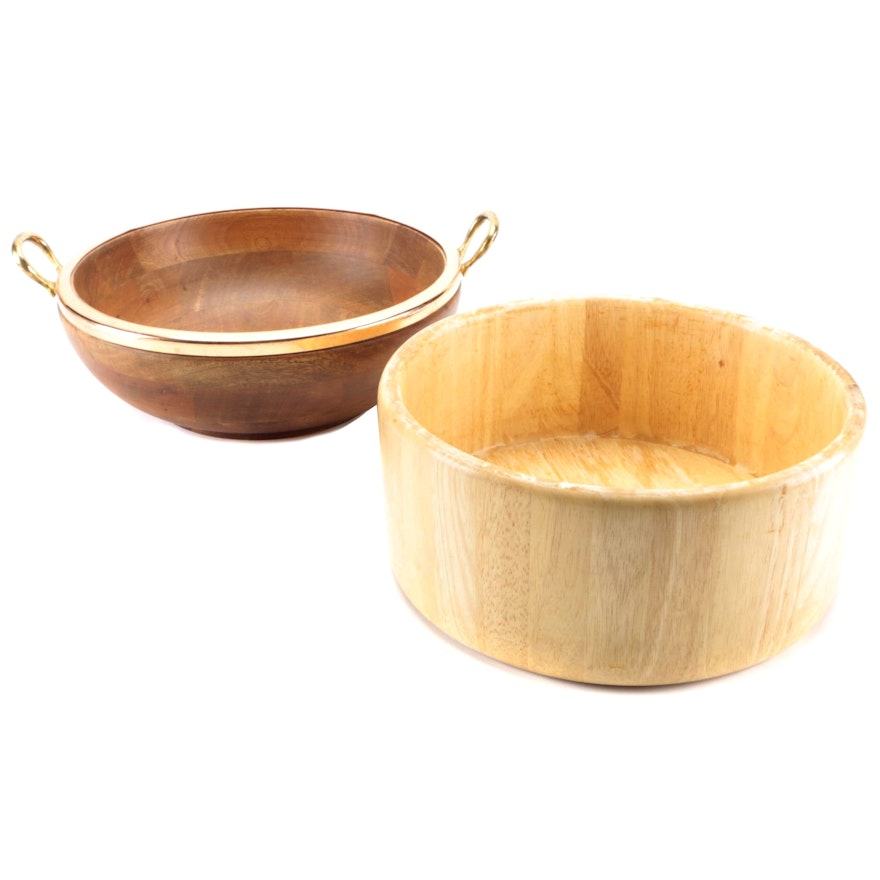 Wood and Copper Handled Serving Bowl with Other Wooden Serving Bowl