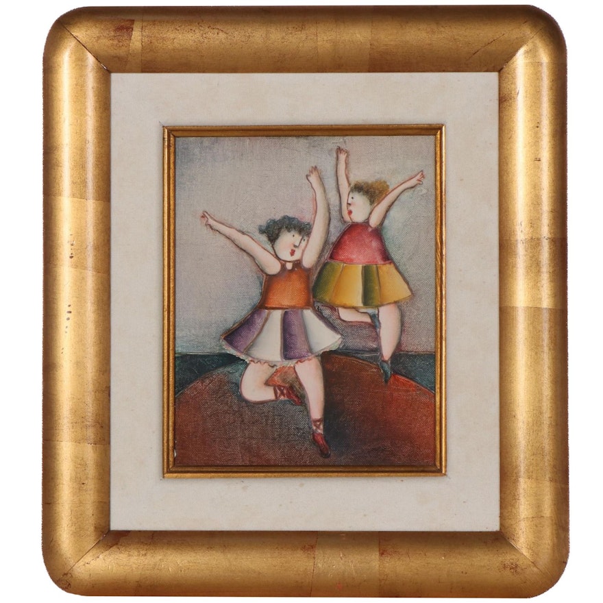 Oil Painting Attributed to J. Roybal of Dancers, Late 20th Century