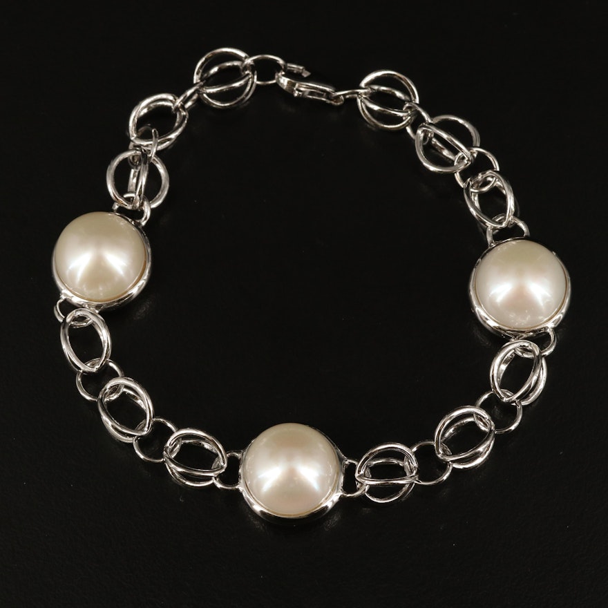 Sterling Pearl Station Bracelet