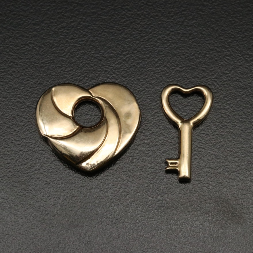 14K Heart and Key Pendants