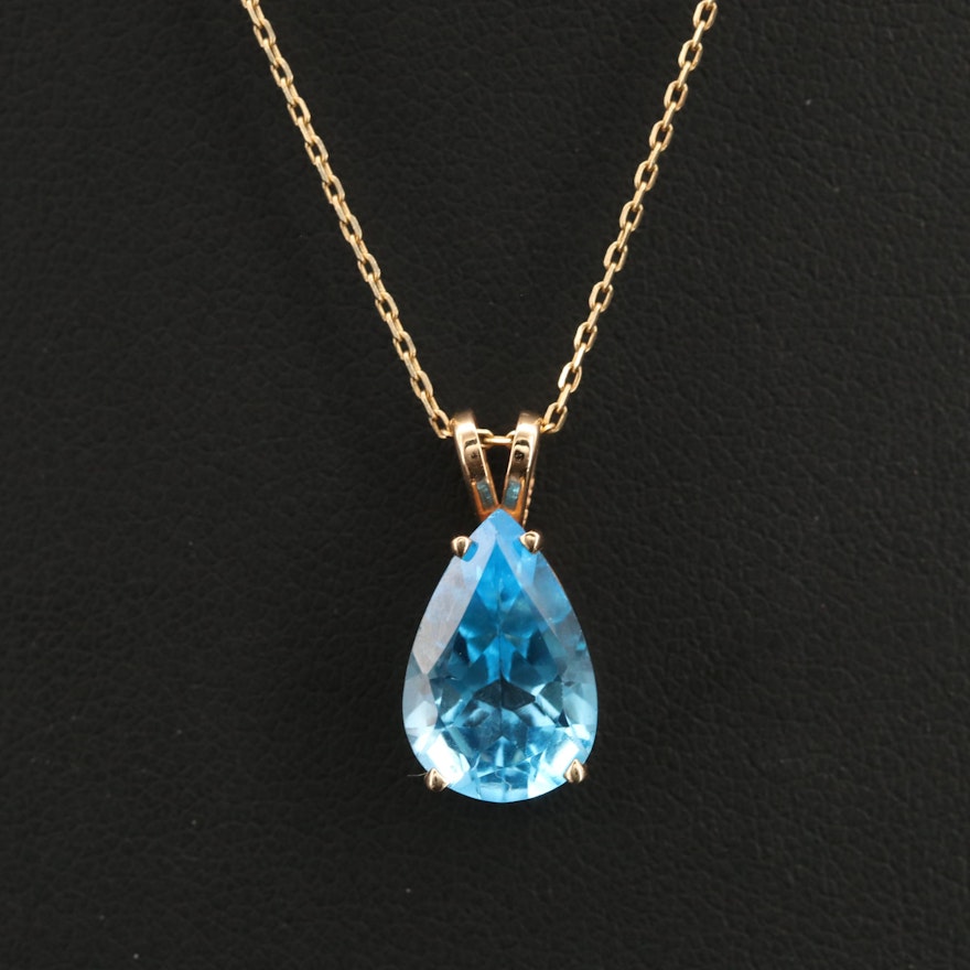 14K Swiss Blue Topaz Pendant Necklace