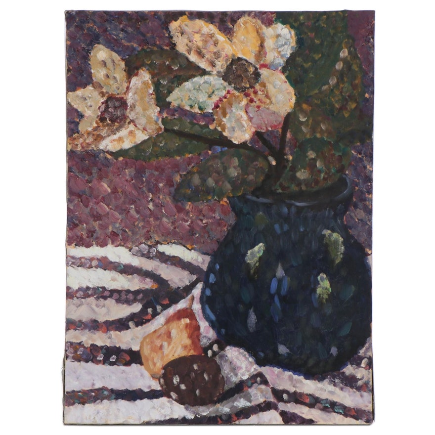 Oil Painting "Flowers," Late 20th Century