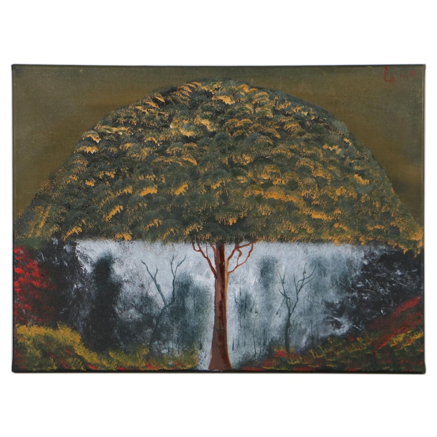Stylized Landscape Oil Painting "The Umbrella Tree," 2019