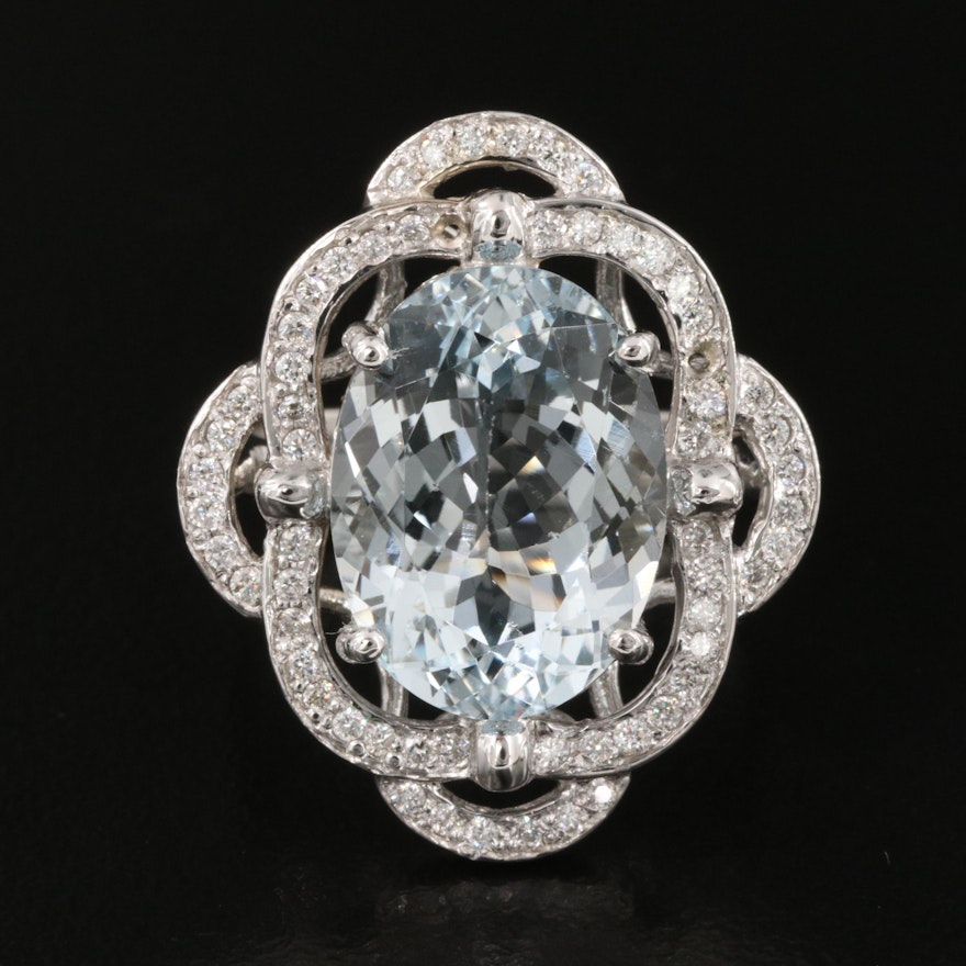 14K 7.11 CT Aquamarine and Diamond Ring