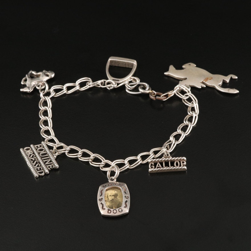 Vintage Sterling Silver Equestrian Themed Charm Bracelet