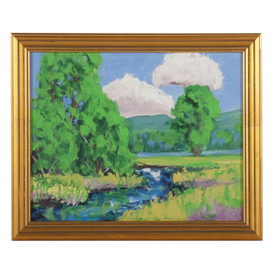 Kenneth R. Burnside Landscape Oil Painting of Creek, 21st Century