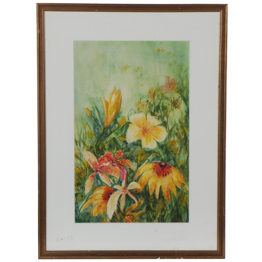 Watercolor Painting of Flowers, Late 20th Century