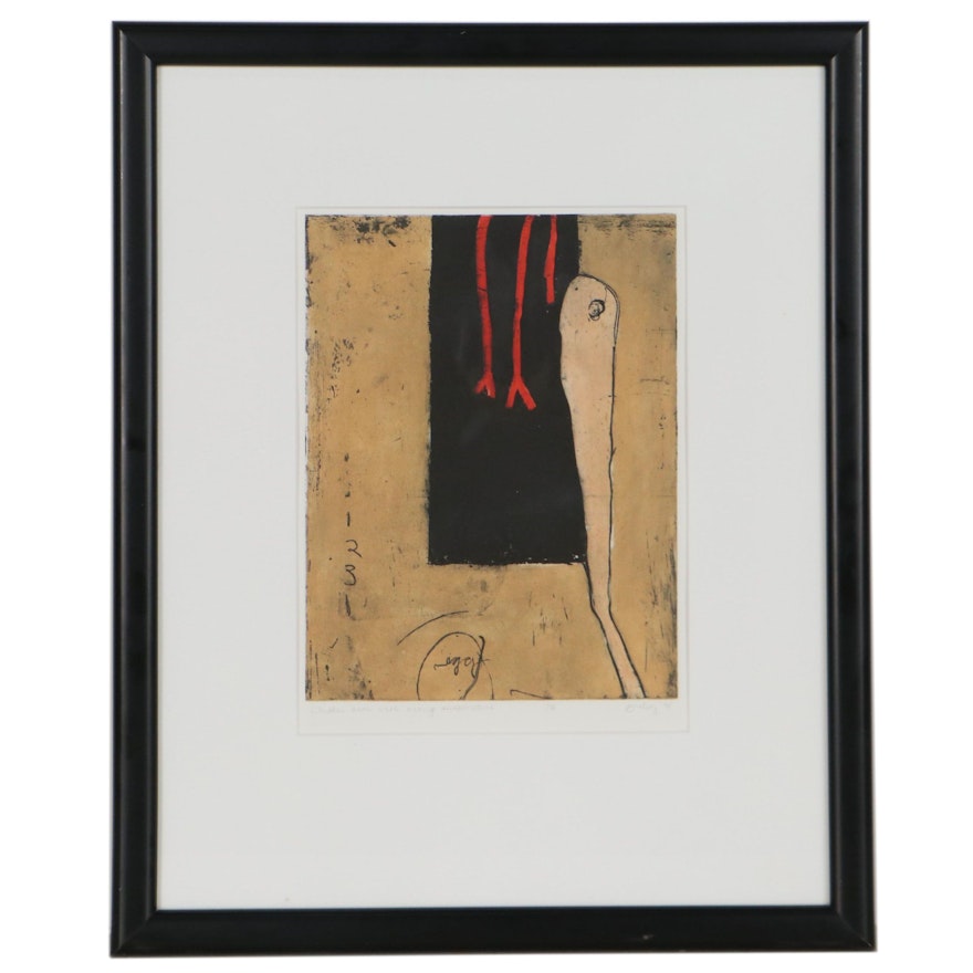 Abstract Etching "Chicken Arm With Orange Suspenders," 1994