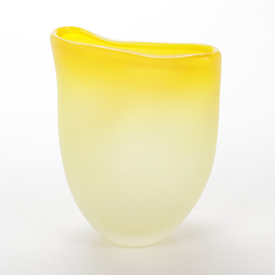 Blown Glass Yellow Ombre Freeform Vase
