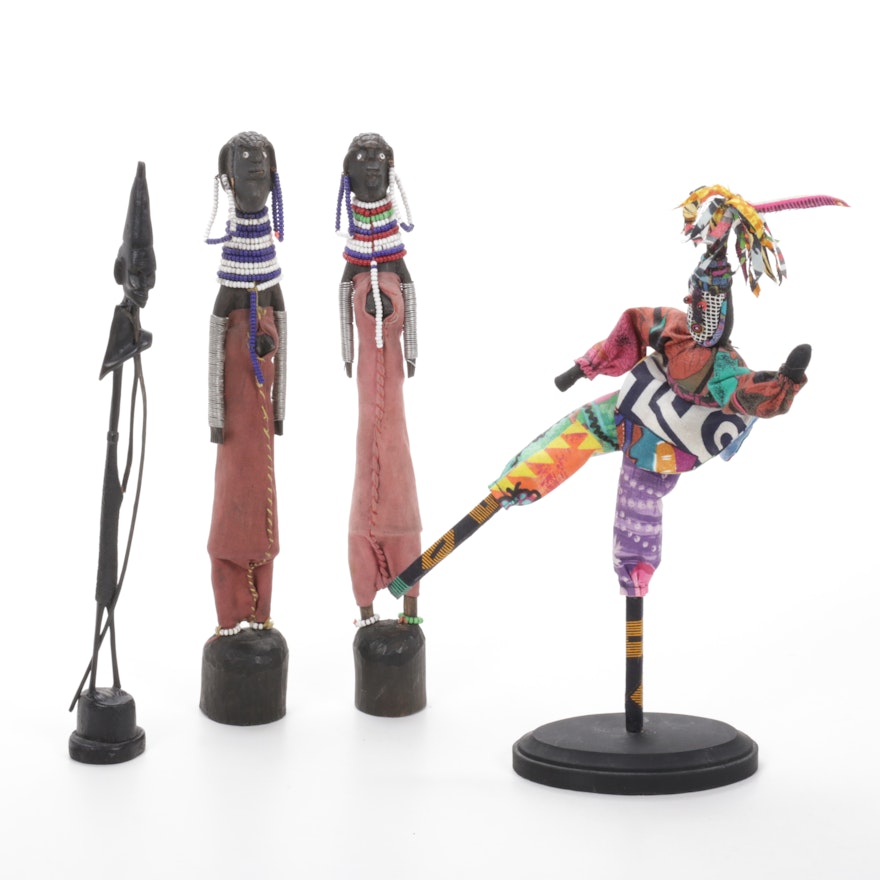 Caribbean Style "Mocko Jumbie" Doll and East African Style Figures