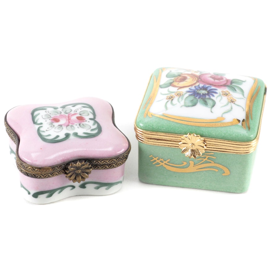 Artoria Floral Motif Trinket Box with Other Hand-Painted Limoges Porcelain Box
