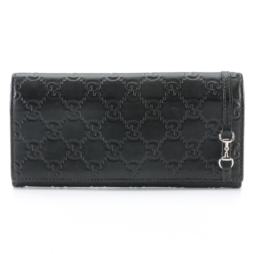 Gucci Long Wallet in Black Guccissima Leather with Horsebit Hardware