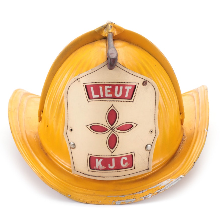 Cairns & Brothers "Lieut. KJC" Metal and Leather Firefighting Helmet, 1950s