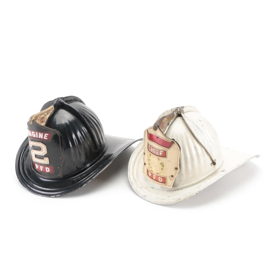 Cairns & Brothers "Engine 2 PFD" and "Chief PFD" Firefighting Helmets, 1950s