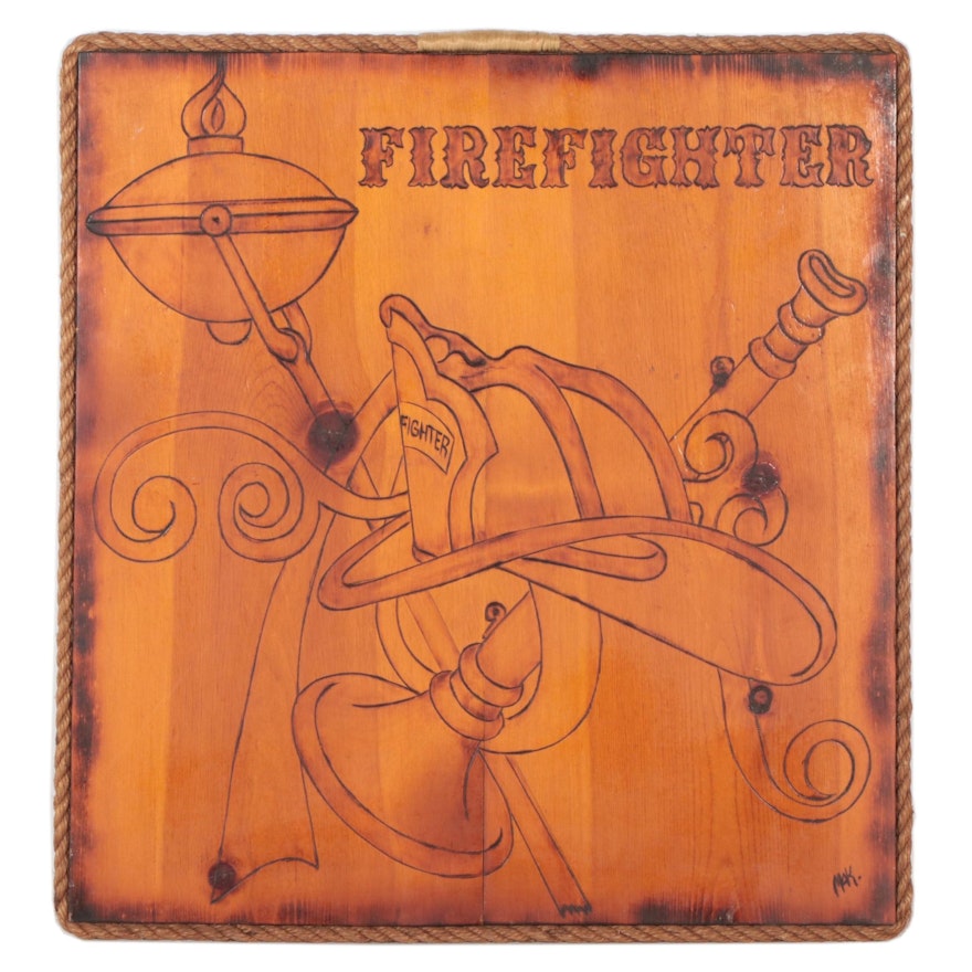 "Firefighter" Pyrography Decorative Wall Hanging