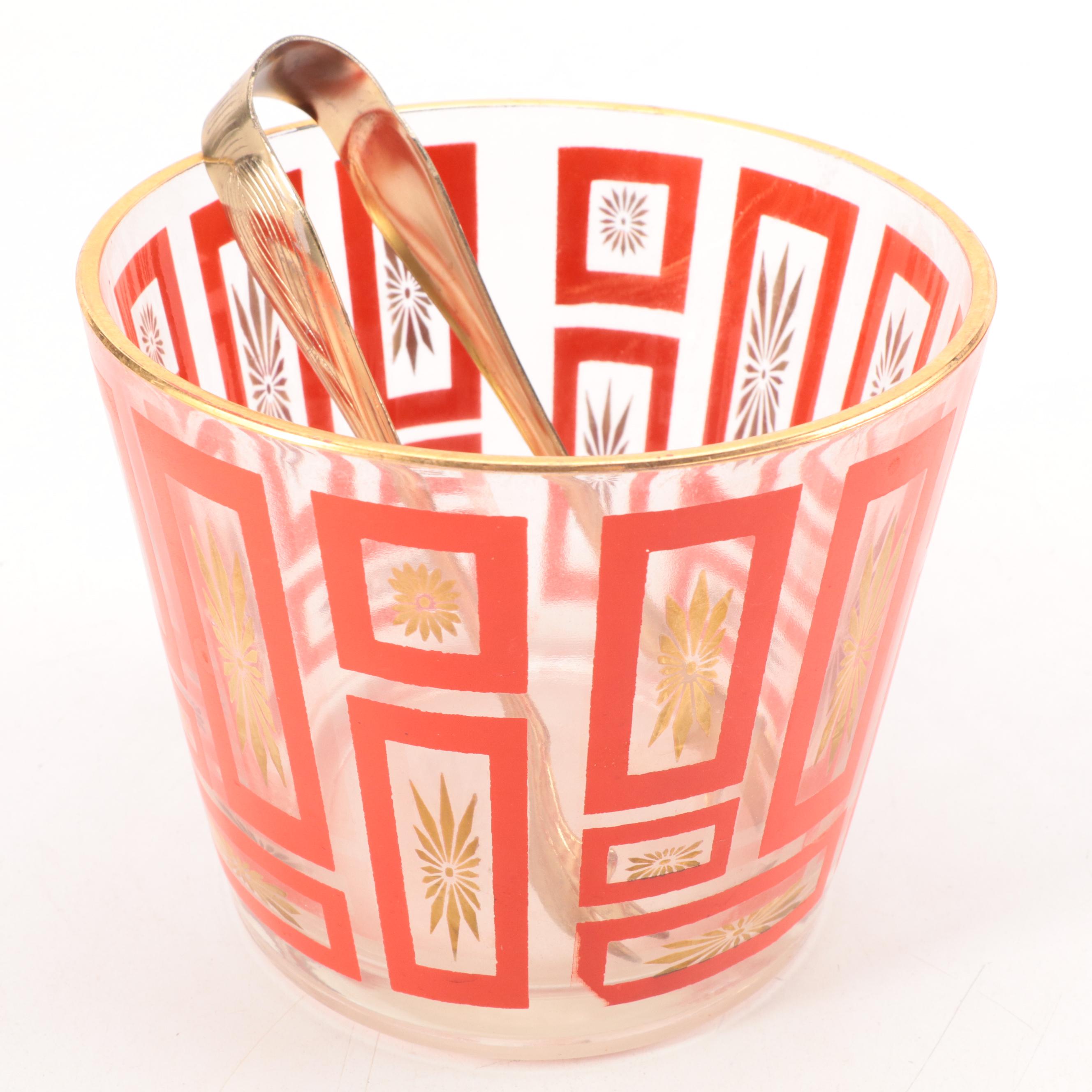 Jeannette Glass for Glasbake Atomic Starburst Ice Bucket, Ashtrays and Bakeware