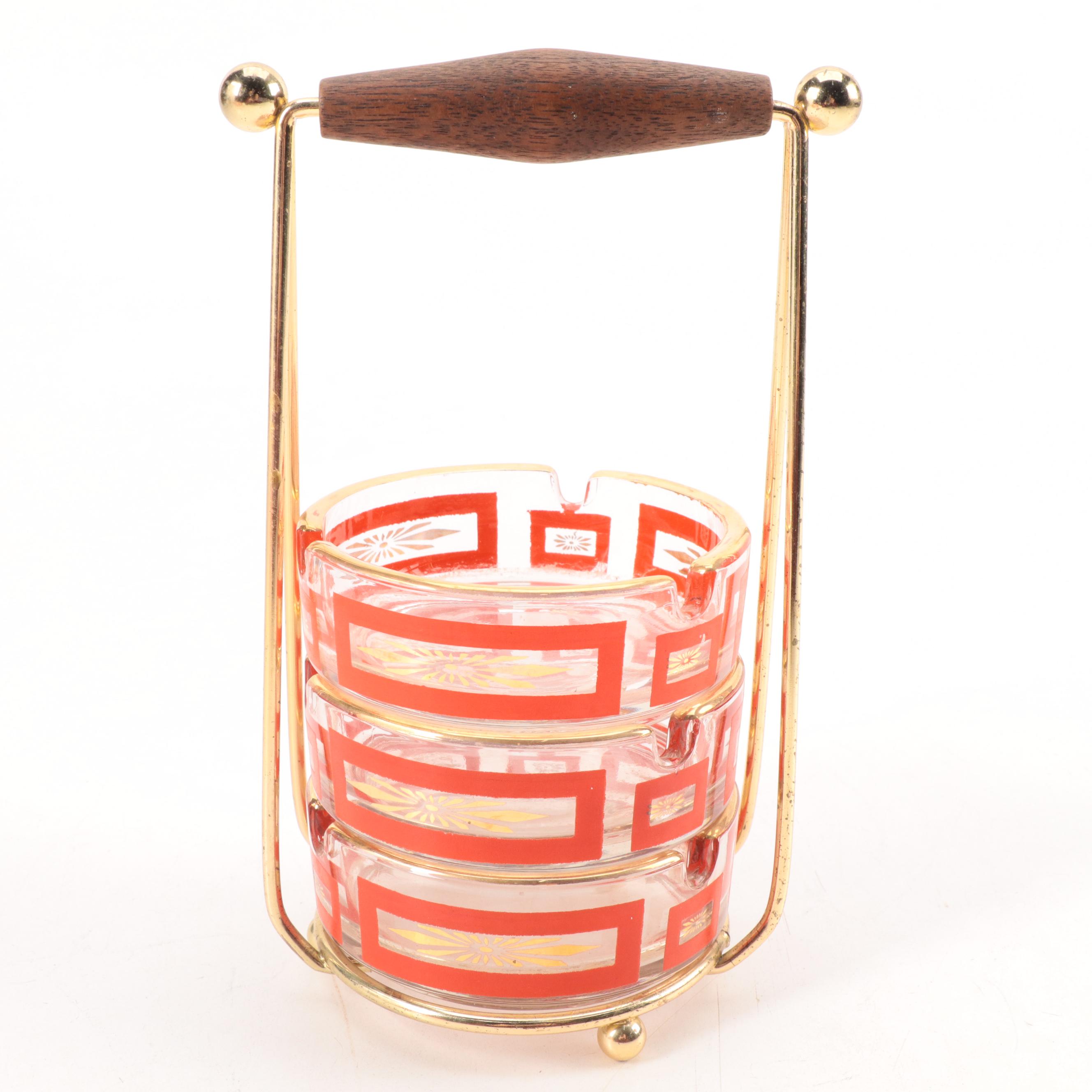 Jeannette Glass for Glasbake Atomic Starburst Ice Bucket, Ashtrays and Bakeware