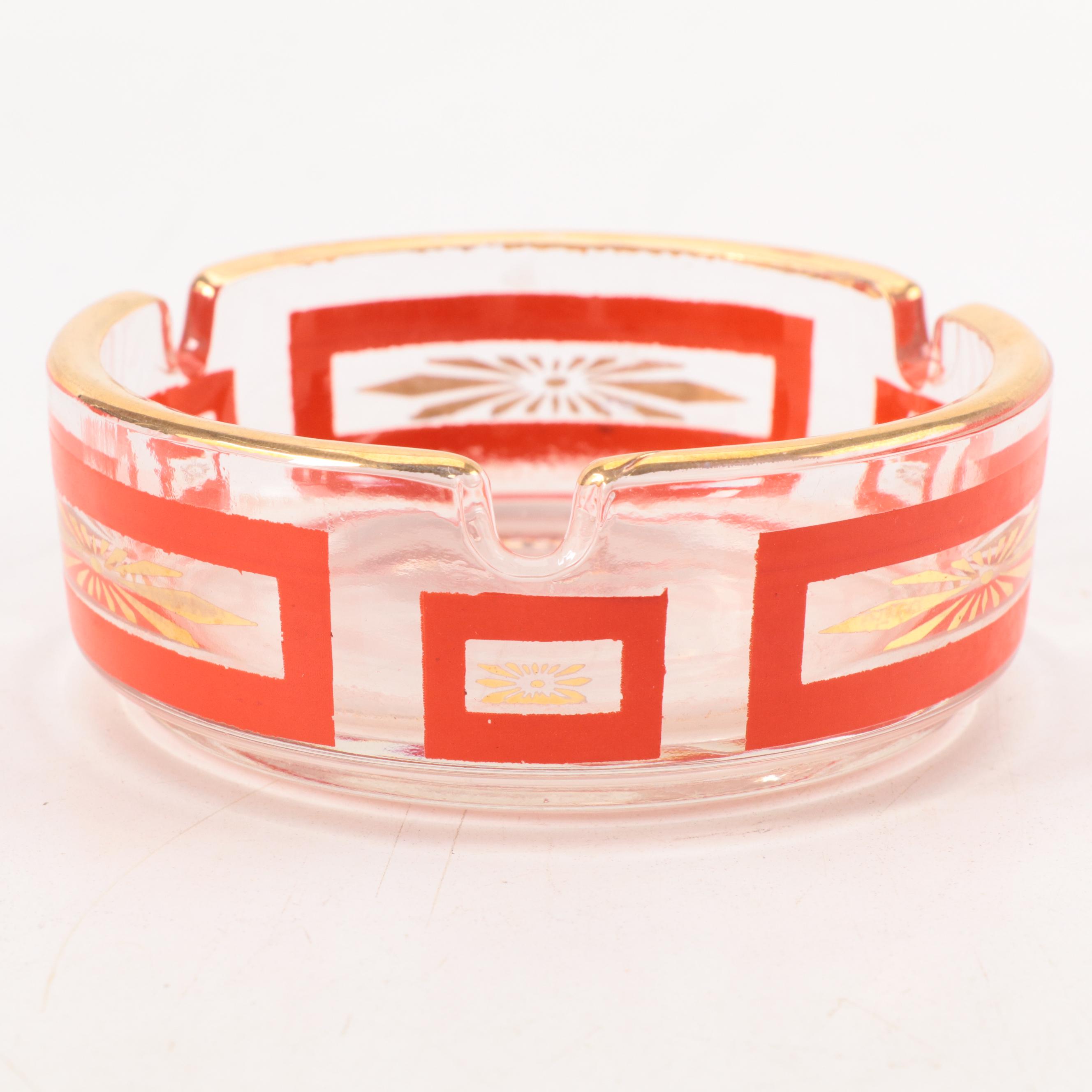 Jeannette Glass for Glasbake Atomic Starburst Ice Bucket, Ashtrays and Bakeware