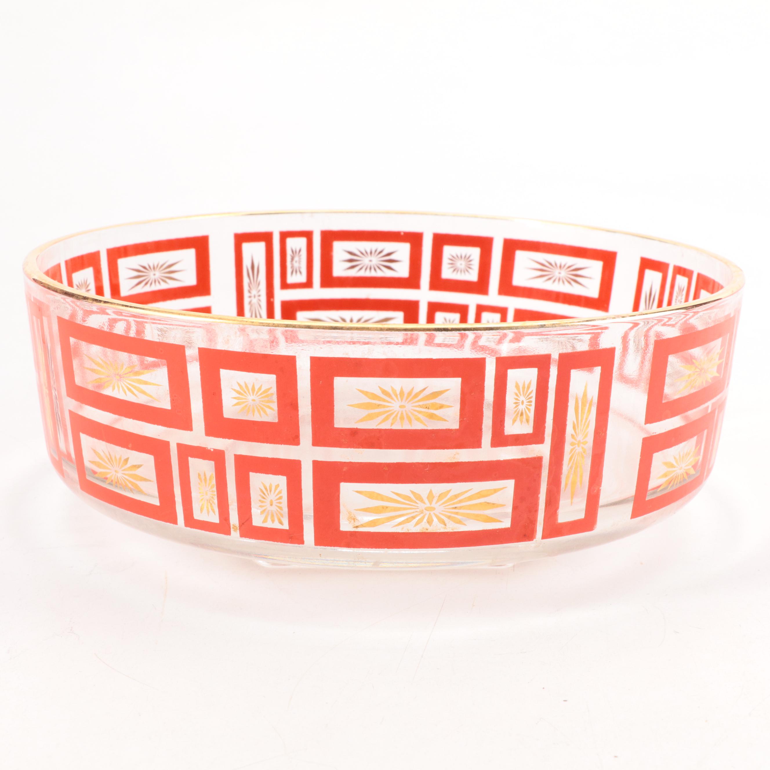 Jeannette Glass for Glasbake Atomic Starburst Ice Bucket, Ashtrays and Bakeware