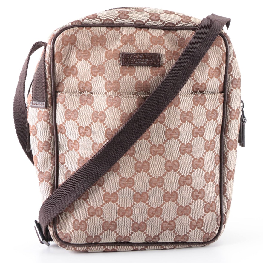 Gucci Crossbody Bag in GG Canvas with Brown Leather Trim