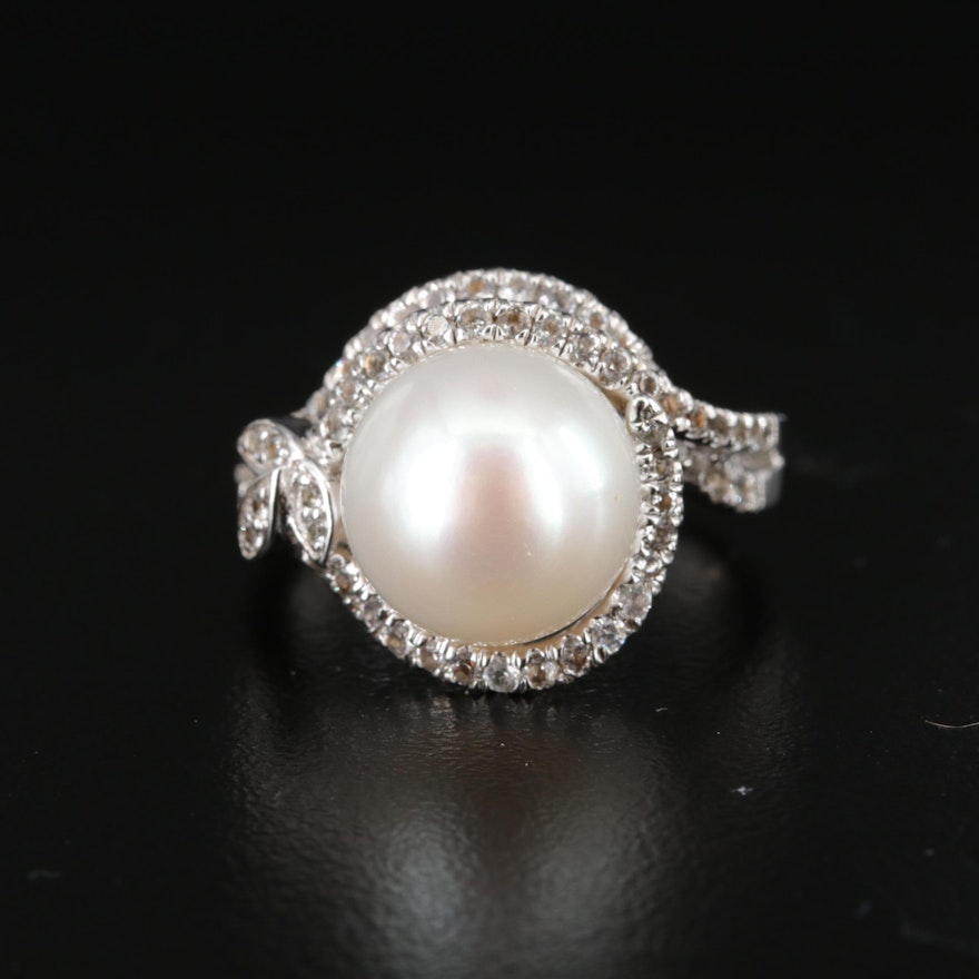 Sterling Pearl and White Topaz Ring