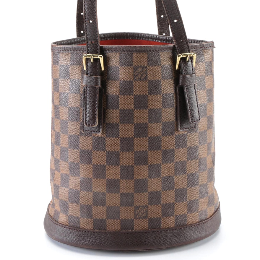 Louis Vuitton Marais Bucket Bag in Damier Ebene Canvas and Leather Trim