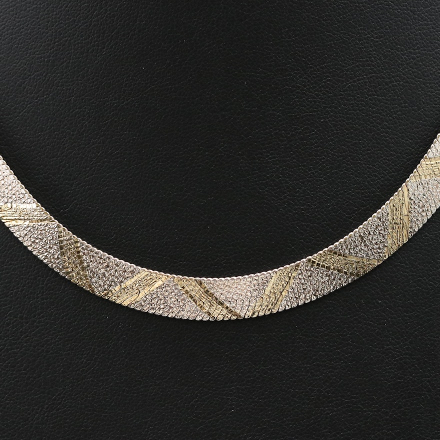 Italian Milor Sterling Two-Tone Herringbone Necklace