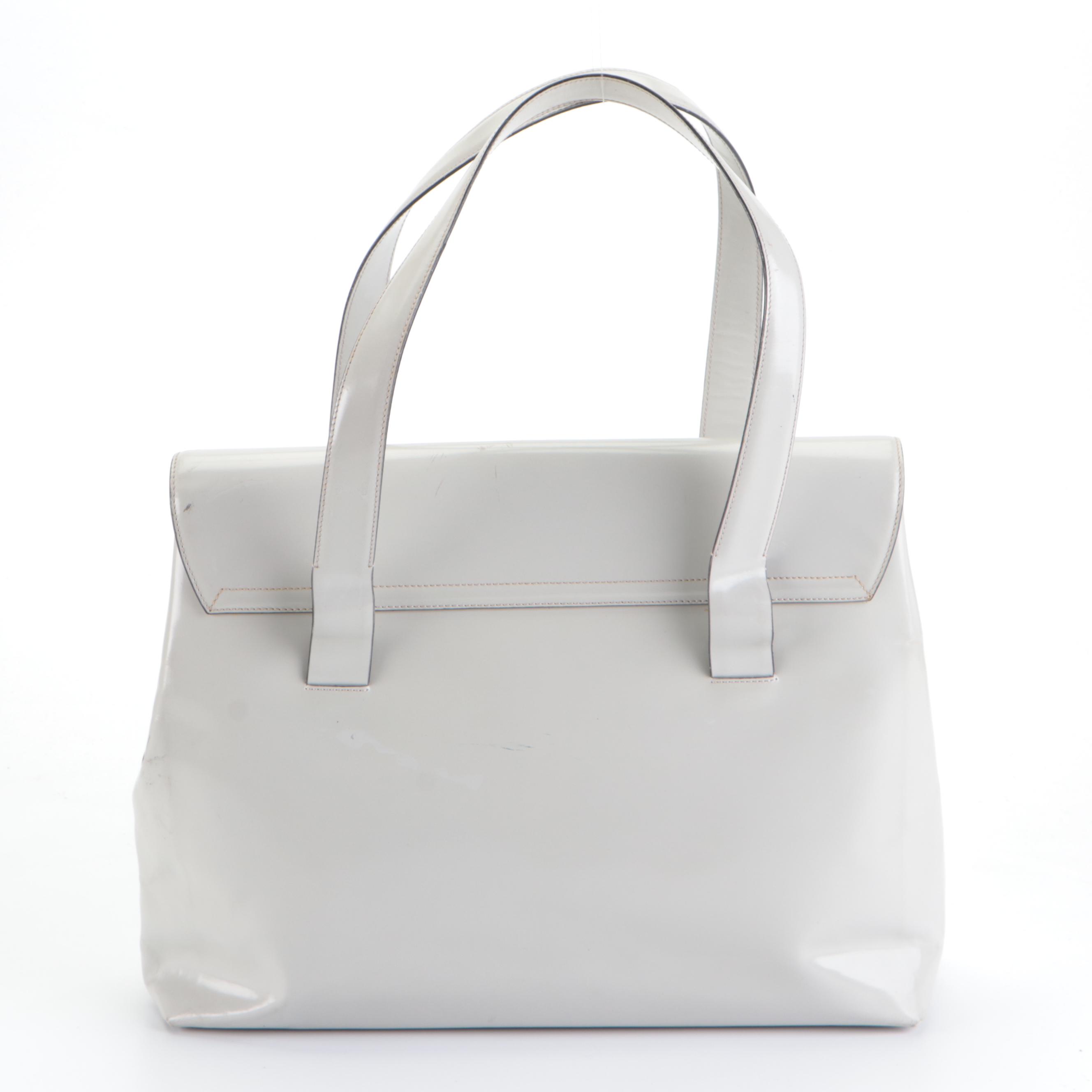 Prada Flap Closure Shoulder Bag in Dove Grey Polished Leather