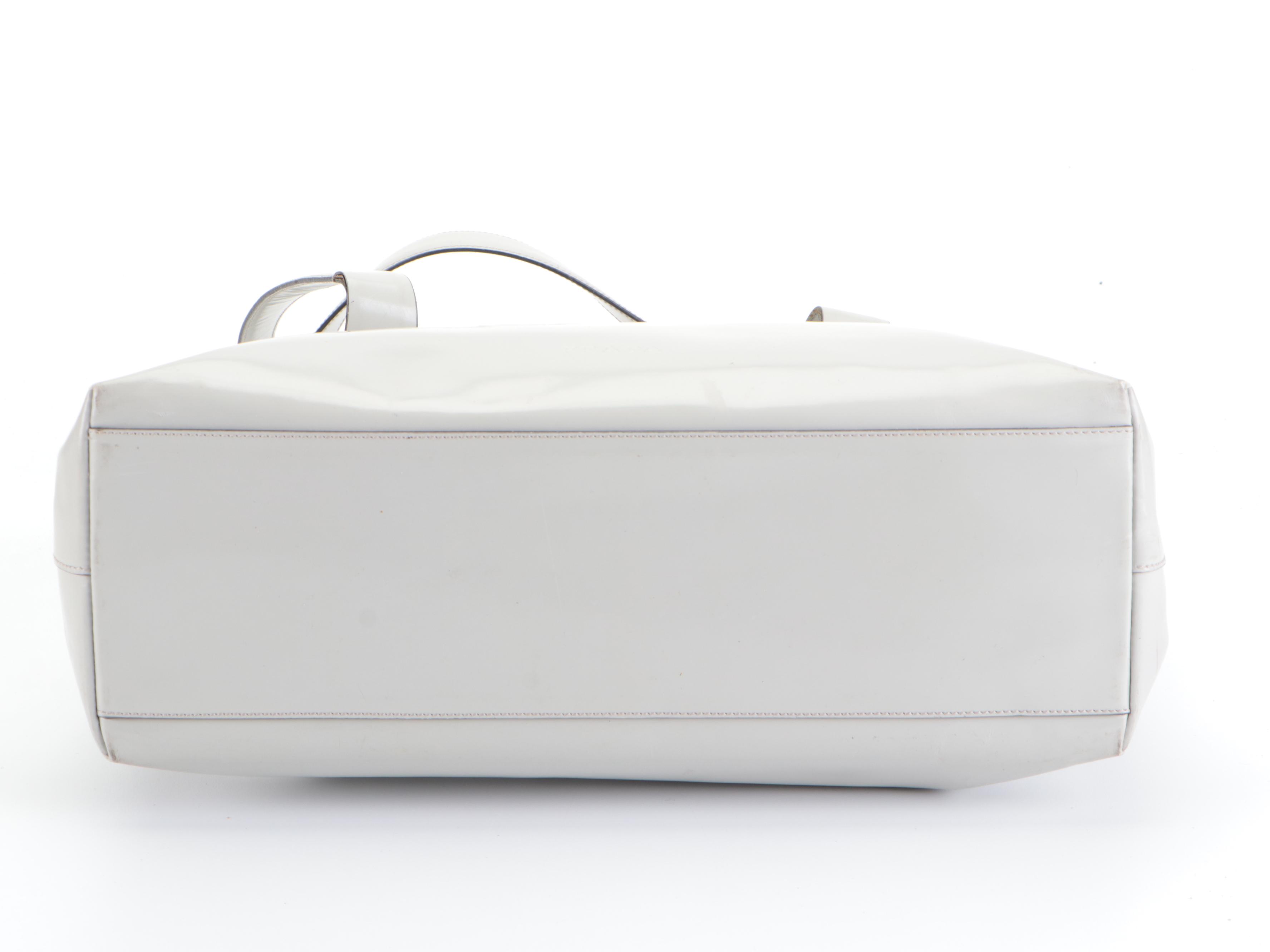 Prada Flap Closure Shoulder Bag in Dove Grey Polished Leather