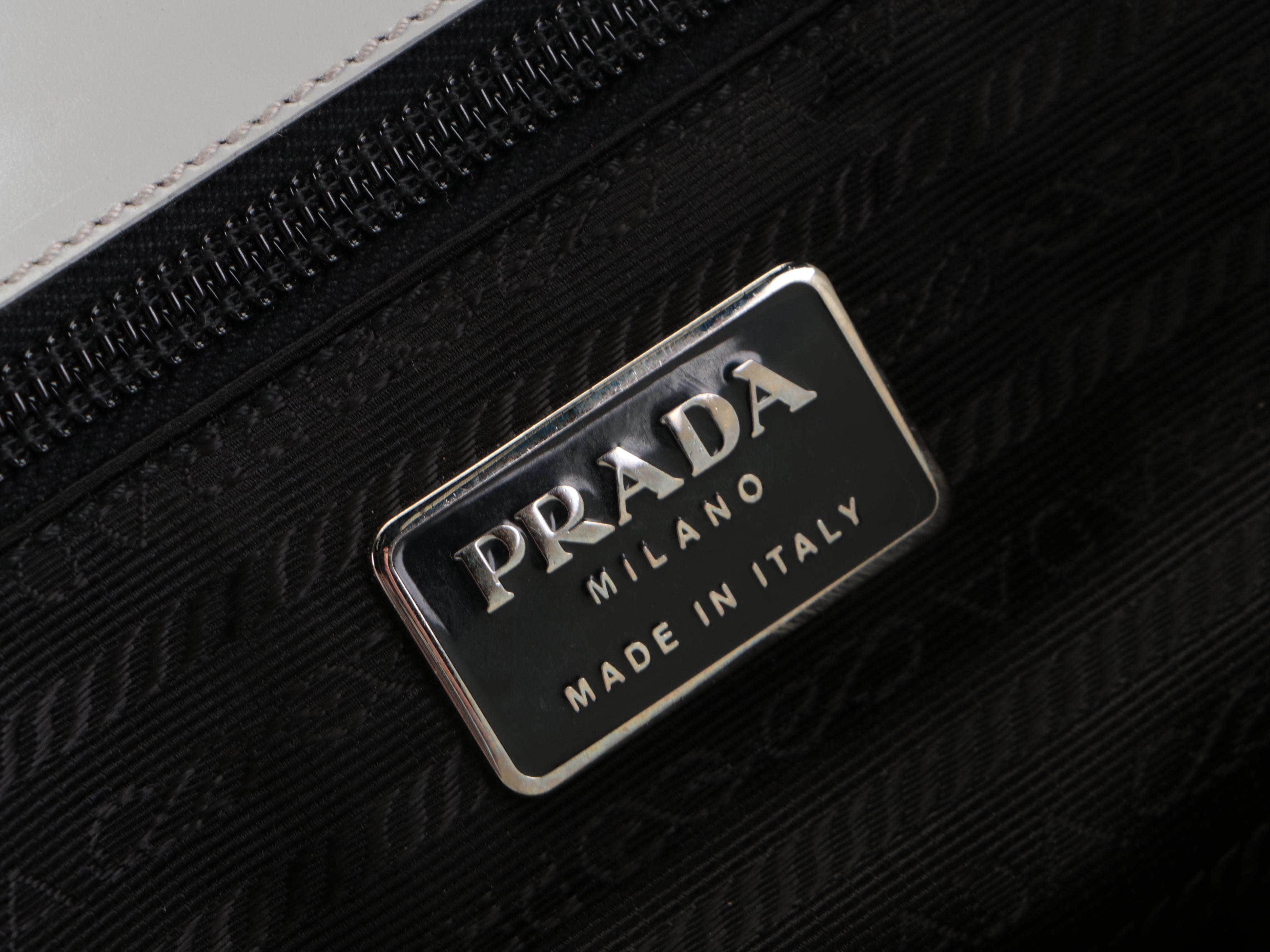 Prada Flap Closure Shoulder Bag in Dove Grey Polished Leather