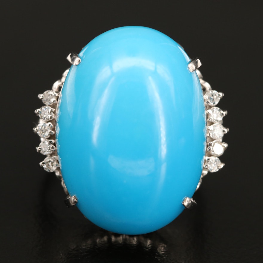 Platinum Turquoise and Diamond Ring