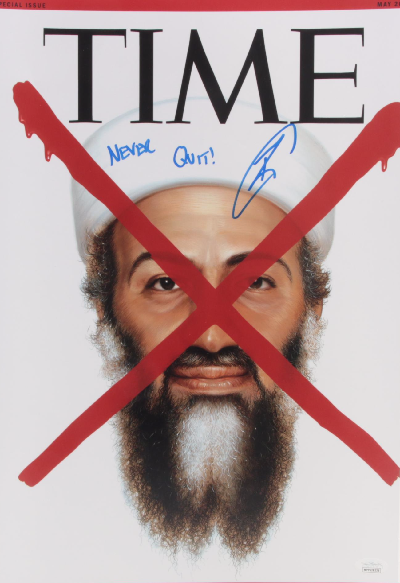 Robert O'Neill Signed "Never Quit" Osama Bin Laden "Time" Poster Print, JSA